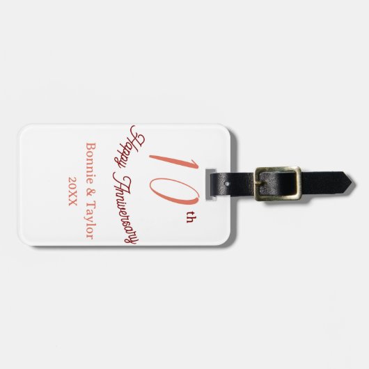 10th wedding anniversary peach pastel name retro b gepäckanhänger (Vorderseite horizontal)