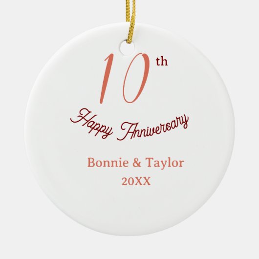 10th wedding anniversary peach pastel name retro b keramik ornament (Vorne)