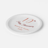 10th wedding anniversary peach pastel name retro b pappteller (Schrägansicht)