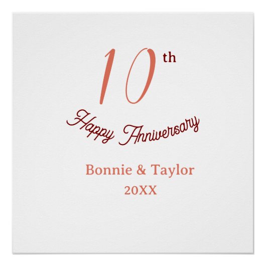 10th wedding anniversary peach pastel name retro b poster (Vorderseite)