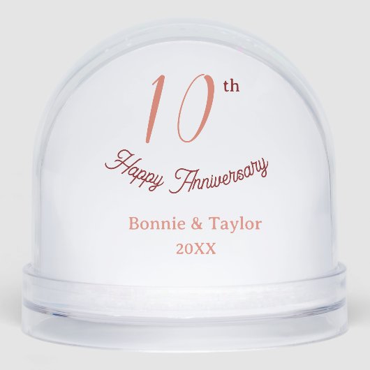 10th wedding anniversary peach pastel name retro b schneekugeln (Vorderseite)