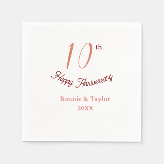 10th wedding anniversary peach pastel name retro b serviette (Vorderseite)