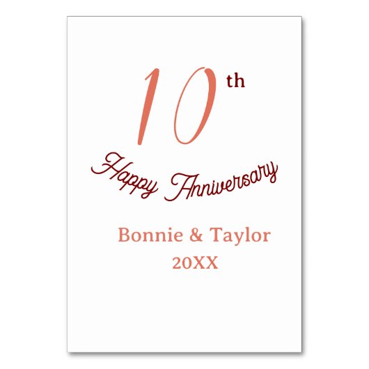 10th wedding anniversary peach pastel name retro b tischnummer (Vorderseite)
