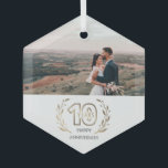 10th Year Anniversary Foto Gift for Pärchen Ornament Aus Glas<br><div class="desc">This 10th year Anniversary Ornament will make a great wedding anniversary gift for Paar. Just add hat Foto und ajust it's position if needed by clicking "Customize futher".</div>