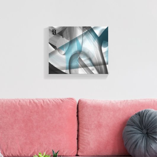 10x8" Trend Abstrakt Art Leinwand Schwarz-weiß Blu (Insitu (Wohnzimmer))
