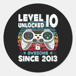10yr Bday Son Boy Funny Gamer 10. 10 Jahre alt Bir Runder Aufkleber