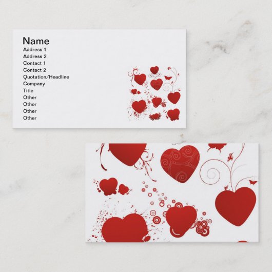110 rote Herzformen Wirbel Flügel Schmetterlinge Visitenkarte (Vorne/Hinten)