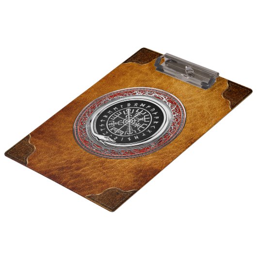 [110] Vegvisir - Viking Silver Magic Runic Compass Klemmbrett (Schrägansicht)