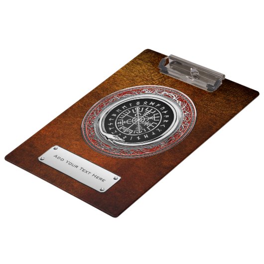 [110] Vegvisir - Viking Silver Magic Runic Compass Klemmbrett (Schrägansicht)