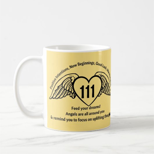 111 Engel-Nummern Zitronengelbe Affirmation Name Kaffeetasse (Links)