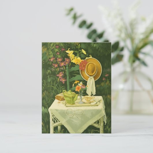 1144 Tea Time in Garden Postkarte (Stehend Vorderseite)