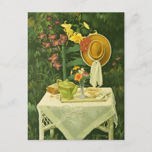 1144 Tea Time in Garden Postkarte (Vorderseite)