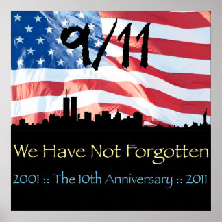 11.09. 10. Jubiläum WTC und Flaggen Poster