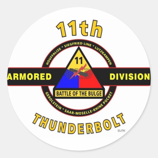 11. ARMORIERTE ABTEILUNG "THUNDERBOLT" RUNDER AUFKLEBER (Vorderseite)