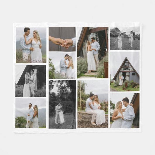 11 Custom Unique Foto Collage Minimalistisch Fleecedecke (Vorderseite (Horizontal))