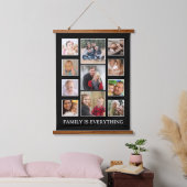 11 Foto Collage Familie ist alles Zitat schwarz Wandteppich Mit Holzrahmen (Schlafzimmer)