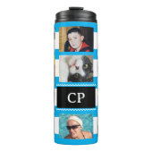 11 Foto-Collage Initialen blau weiß Thermosbecher (Vorderseite)