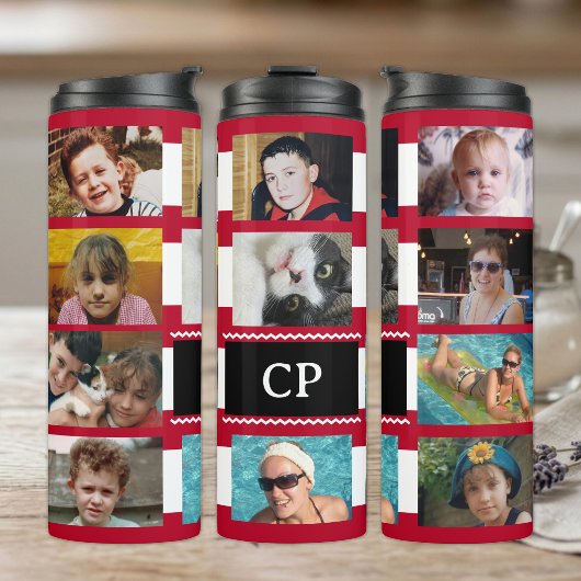 11 Foto-Collage Initialen rot weiß Thermosbecher