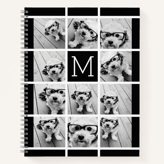11 Foto Collage Monogram CAN EDIT schwarz Notizblock (Vorderseite)