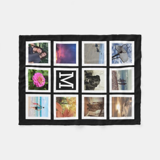 11 Foto-Collagen-Mosaik-Quadrat-Rahmen-Monogramm Fleecedecke (Vorderseite (Horizontal))