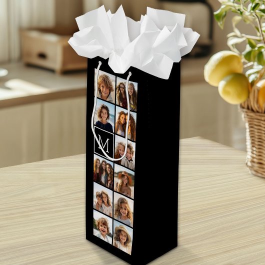 11 Foto-Gitter-Collage mit Monogramm Geschenktüte Für Weinflaschen