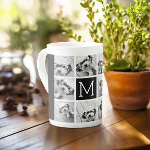 11 Foto-Gitter-Collage mit Monogramm Porzellantasse