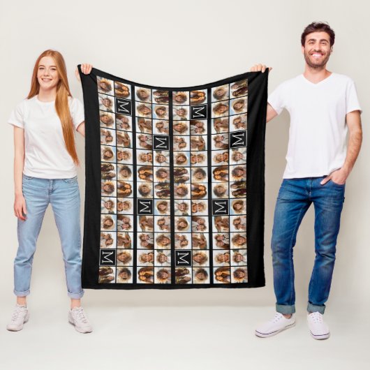 11 Foto Instagram Collage Custom Black Monogram Fleecedecke (Beispiel)