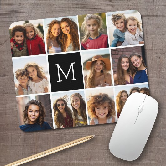 11 Foto Instagram Collage Custom Black Monogram Mousepad