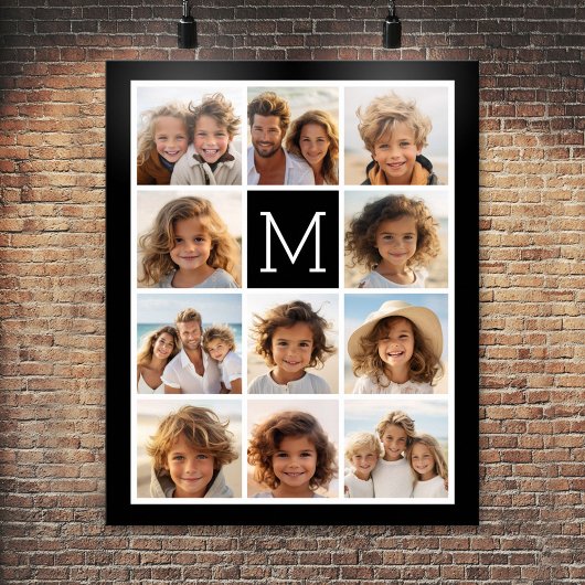 11 Foto Instagram Collage Custom Black Monogram Poster