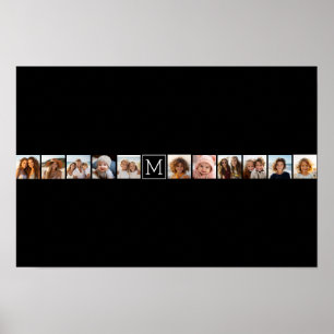 11 Foto Instagram Collage Custom Black Monogram Poster