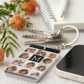 11 Foto Instagram Collage Custom Black Monogram Schlüsselanhänger (Vorderseite rechts)