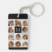 11 Foto Instagram Collage Custom Black Monogram Schlüsselanhänger (Rückseite)