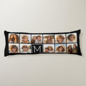 11 Foto Instagram Collage Custom Black Monogram Seitenschläferkissen (Rückseite)
