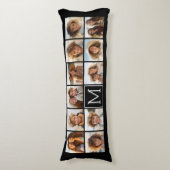 11 Foto Instagram Collage Custom Black Monogram Seitenschläferkissen (Vorderseite Vertikal)