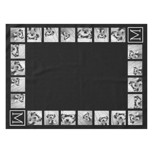11 Foto Instagram Collage Custom Black Monogram Tischdecke (Vorderseite (Horizontal))
