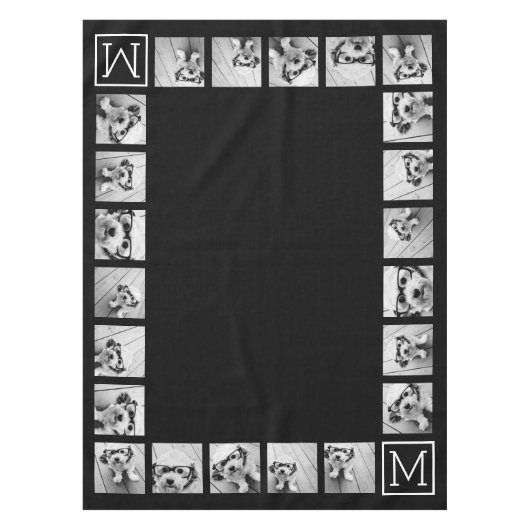 11 Foto Instagram Collage Custom Black Monogram Tischdecke (Vorderseite)