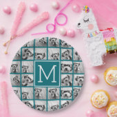 11 Foto Instagram Collage Custom Blue Monogram Pappteller (Party)