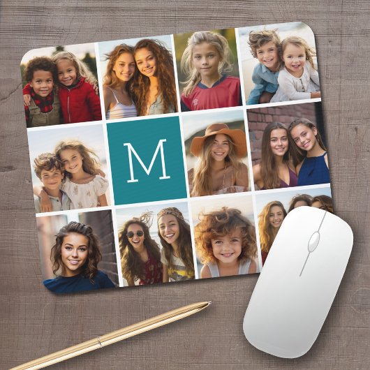 11-Foto-Raster-Collage mit Monogramm Mousepad