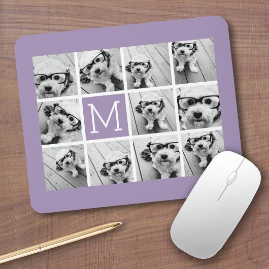 11 Foto-Raster-Collage mit Monogramm Mousepad