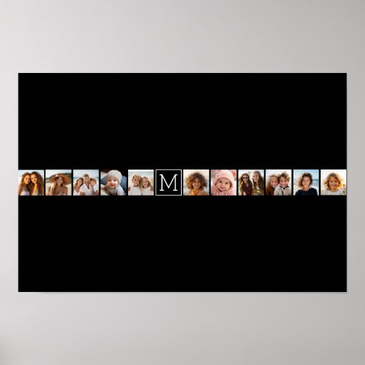 11 Foto-Raster-Collage mit Monogramm Poster (Vorne)
