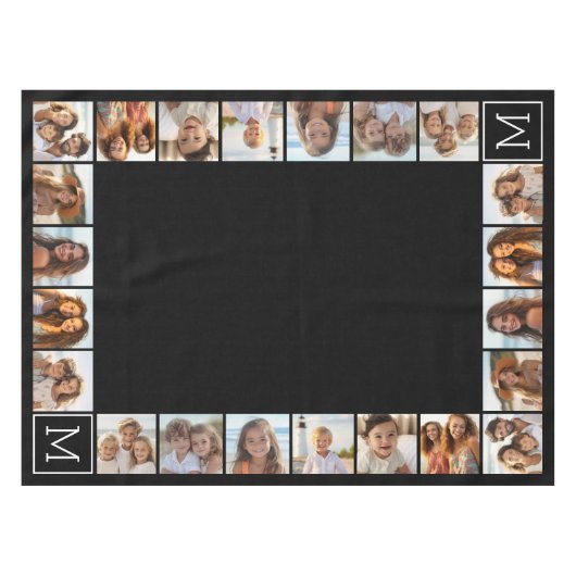 11 Foto-Raster-Collage mit Monogramm Tischdecke (Vorderseite (Horizontal))