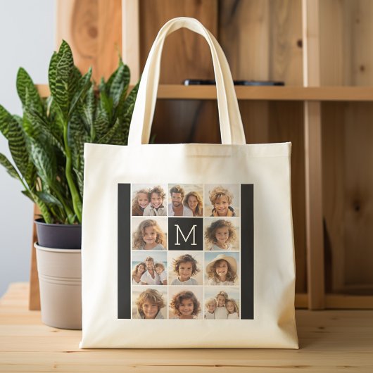 11-Foto-Raster-Collage mit Monogramm Tragetasche