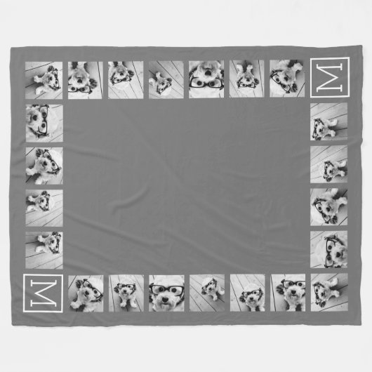 11 FotoCollage Custom Monogram Charcoal Fleecedecke (Vorderseite (Horizontal))
