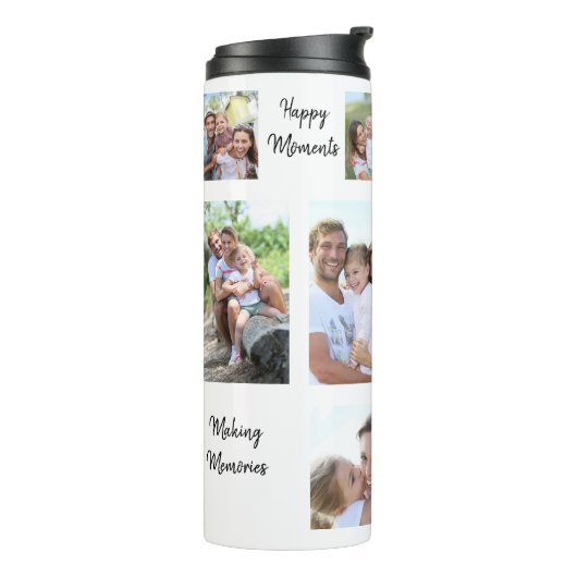 11 Fotocollage Family Happy Memory Quotes weiß Thermosbecher (Nach links gedreht)