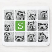 11 FotoCollage - Grünes weißes, modernes Monogramm Mousepad (Vorne)