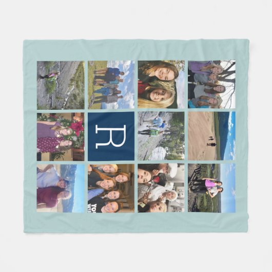 11 FotoCollage mit Monogram kann Blau bearbeiten Fleecedecke (Vorderseite (Horizontal))