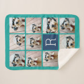 11 FotoCollage und Big Monogram blau aquamarin Sherpadecke (Vorderseite (Horizontal))