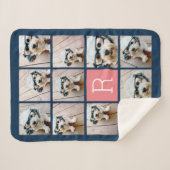 11 FotoCollage und Big Monogram blauer Pfirsich Sherpadecke (Vorderseite (Horizontal))