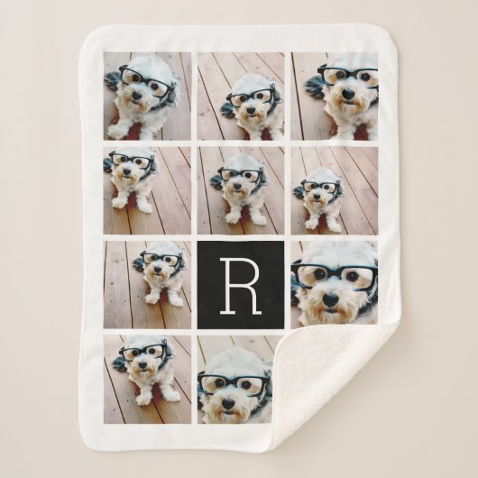 11 FotoCollage und Big Monogram Schwarz-weiß Sherpadecke (Vorderseite)