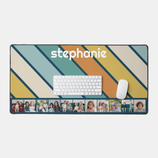 11 Fotomaterial Retro Streifen - blau und gold Schreibtischunterlage (Tastatur & Maus)